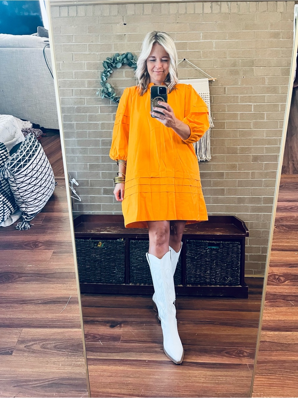 Bright Orange Mini Dress with V-Neck